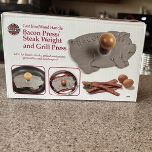 Norpro Cast Iron Bacon Press with Wood Handle - Gray